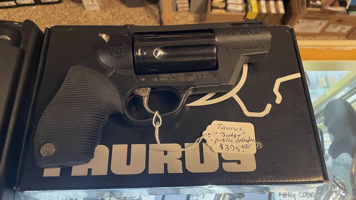 Taurus Judge Public Defender revolver chambered in .45 LC and .410 gauge.
